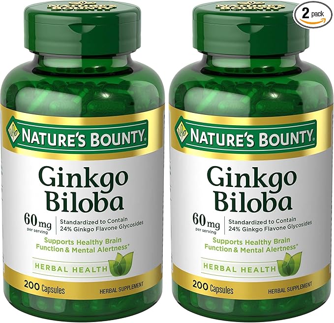 Nature's Bounty Ginkgo Biloba 60mg, 200 Capsules (2-Pack)