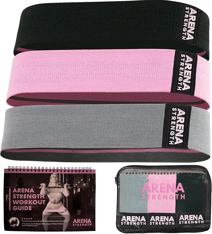 Arena Strength Fabric Resistance Bands Set of 3 with Workout Guide