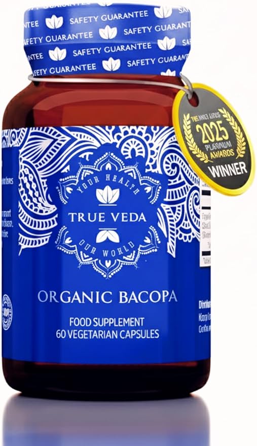 True Veda Organic Bacopa Monnieri 50% Bacosides 20X Extract, 60 Capsules