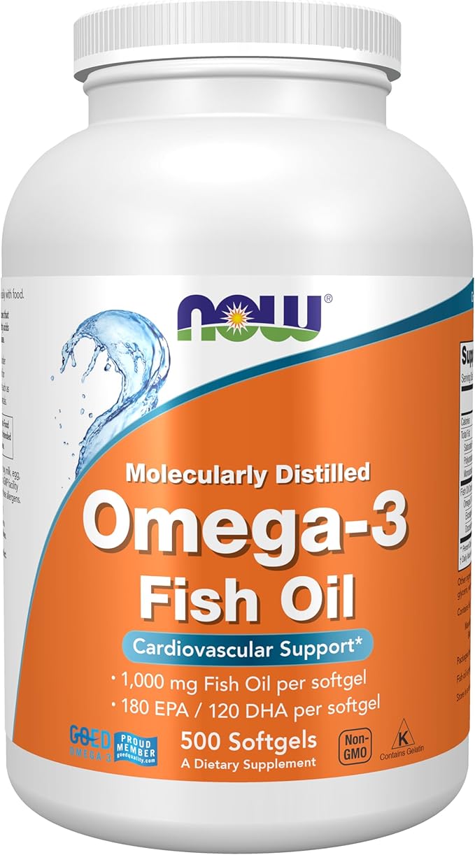 NOW Foods Omega-3 180 EPA / 120 DHA Molecularly Distilled, 500 Softgels
