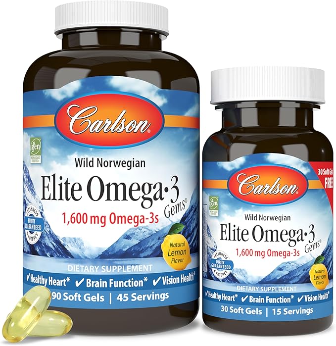 Carlson Elite Omega-3 Gems 1600mg EPA & DHA, 90+30 Softgels