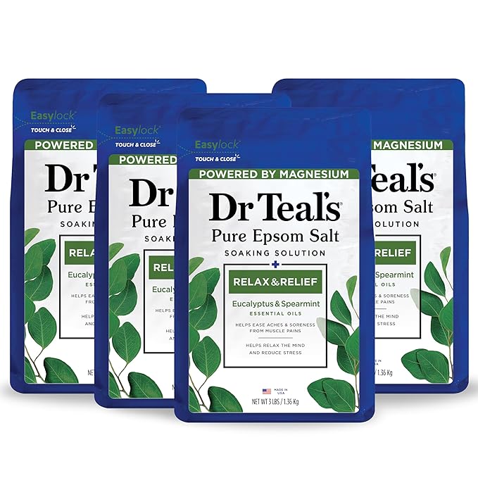 Dr Teal's Pure Epsom Salt Relax & Relief Eucalyptus & Spearmint, 3 lb x 4